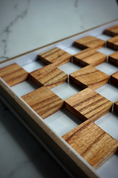 Acrylic Chess Board with Wooden Leg Structure