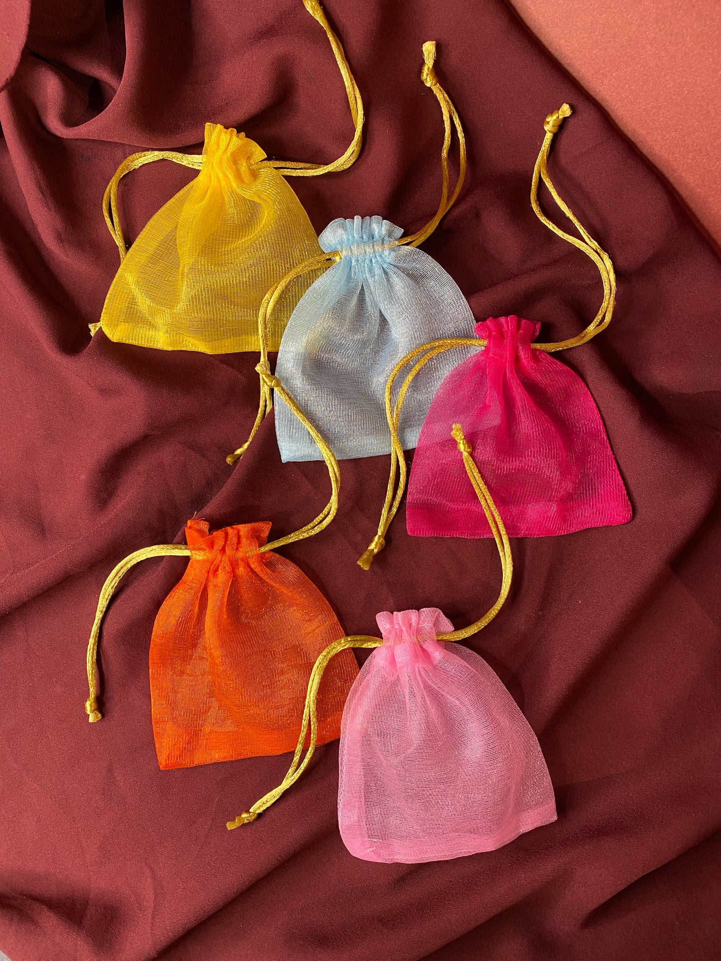 Set of 5 Different Coloured Organza Potlis