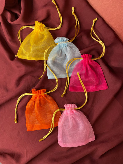 Set of 5 Different Coloured Organza Potlis